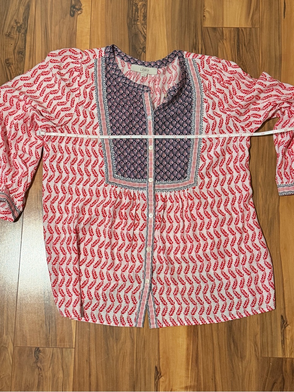 LOFT Red and Navy Printed Tunic Blouse - Picture 7 of 9